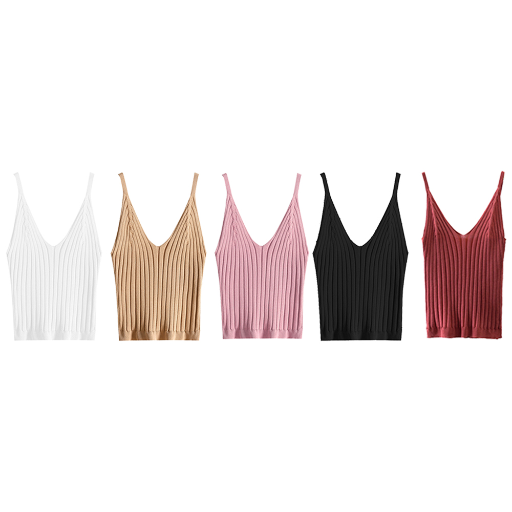 

2019 Summer New Fashion Women Knitted Top Sexy V Neck Sling Cotton Blouse Vest Tank, Black