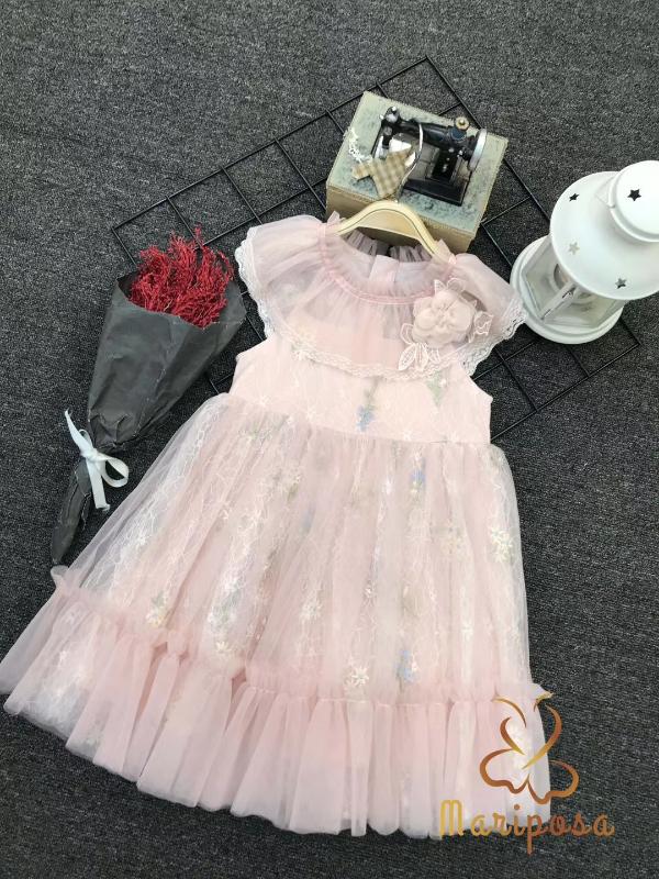 

6510 Flowers Sleeveless Embroidery Princess Baby Girl Dress 2020 Summer Party Wedding Kid Dress For Girl Wholesale Child Clothes, Pink