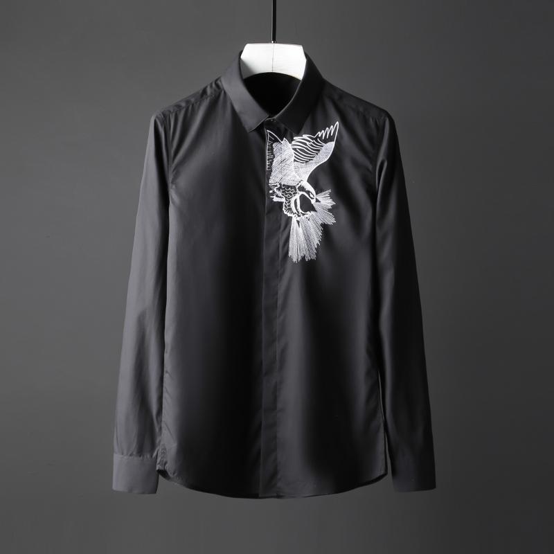 

Luxury Men Shirt Solid Color Exquisite Eagle Embroidery Long Sleeve Mens Dress Shirt White Black Slim Fit Mens Shirts, Beige