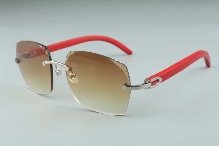 

2019 Newest Hot sale Exquisite style 3524018-6 micro cutting lenses sunglasses, natural red wooden temples glasses, size: 18-135mm
