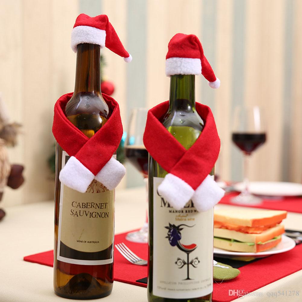 

Christmas Wine Bottle Cover Hat Christmas Decorations Bottle Wrap Scarf Party Decor Enfeites De Natal