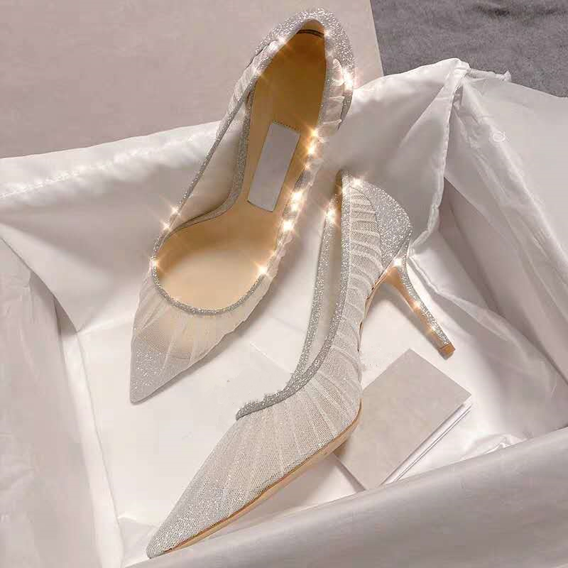

Metallic Silver Glitter Fabric Pumps with Ivory Tulle Overlay Bridal Wedding Shoes Designer Heels eu 34 to 41 tradingbear, Extra carton;not shoes