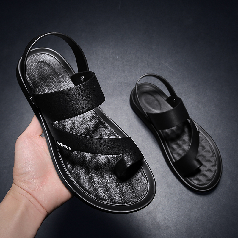 

Men Sandals Quality Genuine Leather Male Outdoor Beach Sandals Slippers Soft Comfortable Rubber Sole Men's Beach, Black