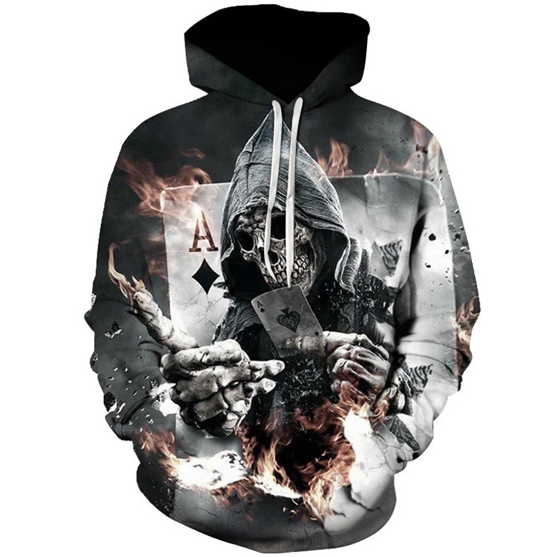 

Autumn and winter Skull Poker Hoodies Sweatshirts Men Women 3D Pullover Funny Rock Tracksuits Male Hoodie Fashion Casual Outwear, 3015