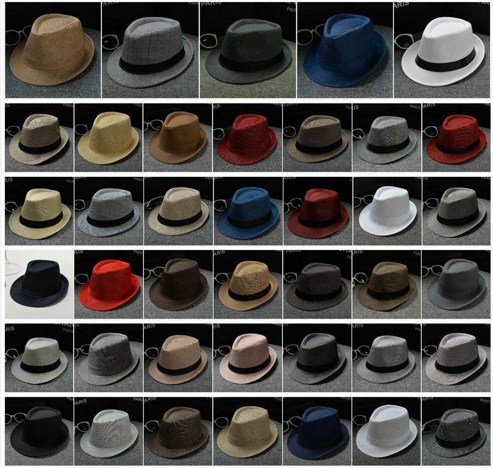 

40 designs Fashion Straw Hats Men Women Panama Hats Plain color Jazz hat Stingy Brim Hats, Green