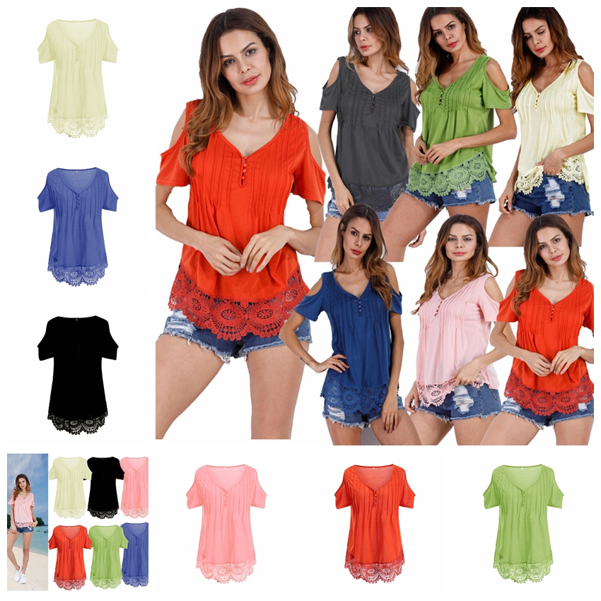 Mode européenne couleur unie col rond ourlet jumelé veste vide dentelle sans bretelles décontracté à manches courtes t-shirt soutien lot mixte