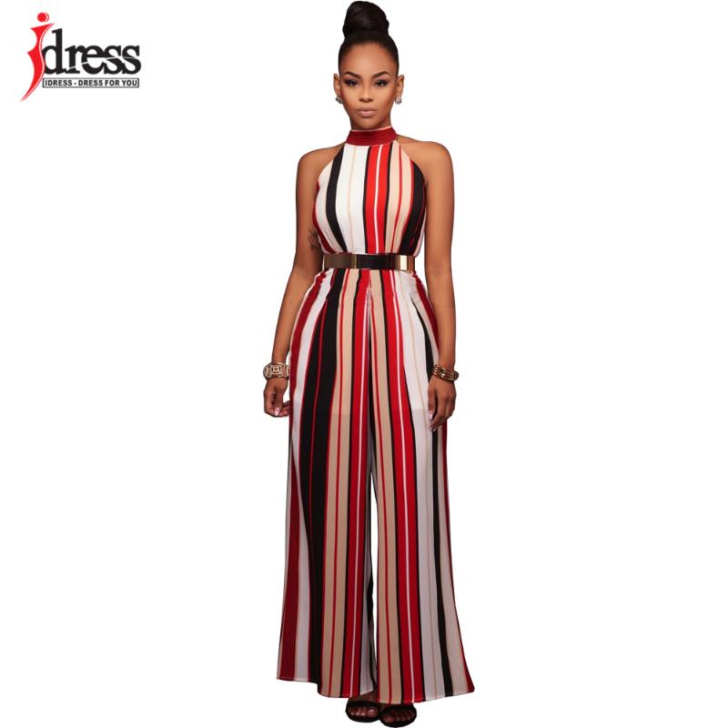 

IDress Latex Women Summer Combinaison Pantalon Femme Elegante Rompers Womens Body Feminino One Piece Sexy Striped Pants Jumpsuit, Red
