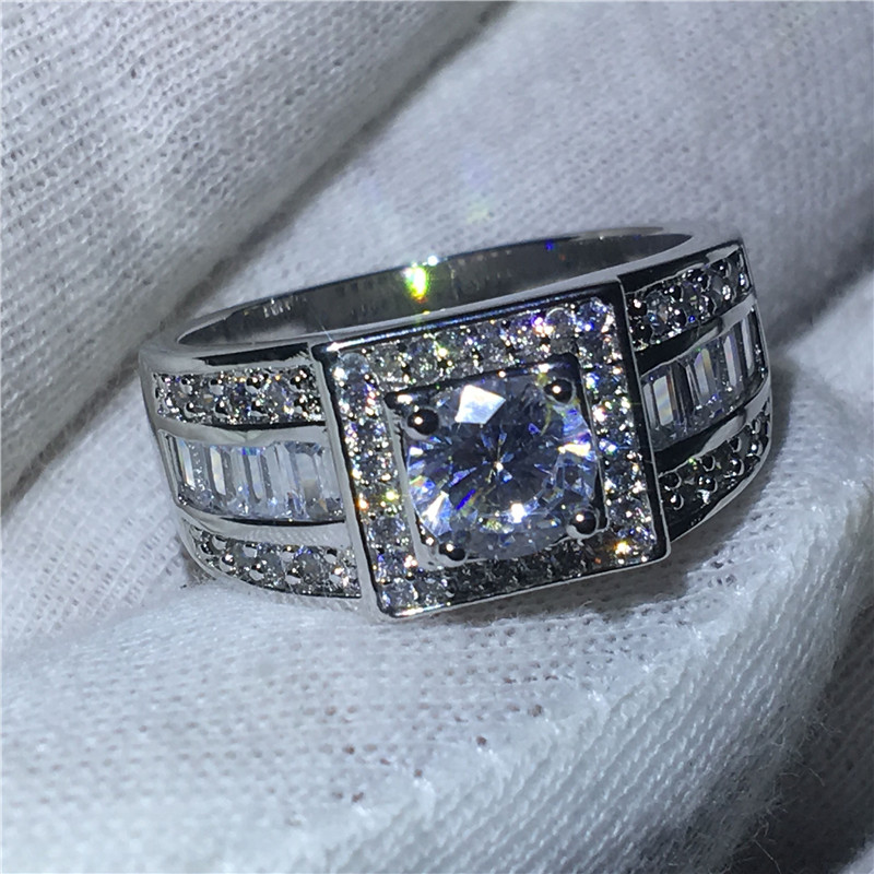 

choucong solitaire Male Ring Diamond Cz White Gold Filled Engagement Wedding Band Rings for men Finger Jewelry