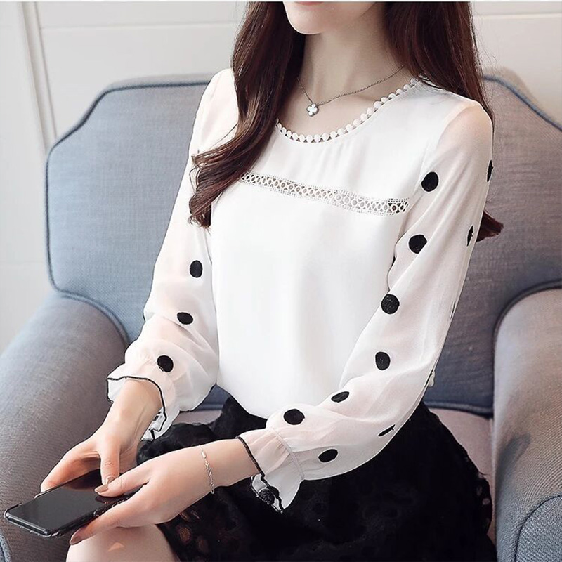 

Fashion Women's Spring Autumn Chiffon Shirts Elegant Casual Women's O-Neck Blouses Long Sleeve Shirts Tops DF3201, Black