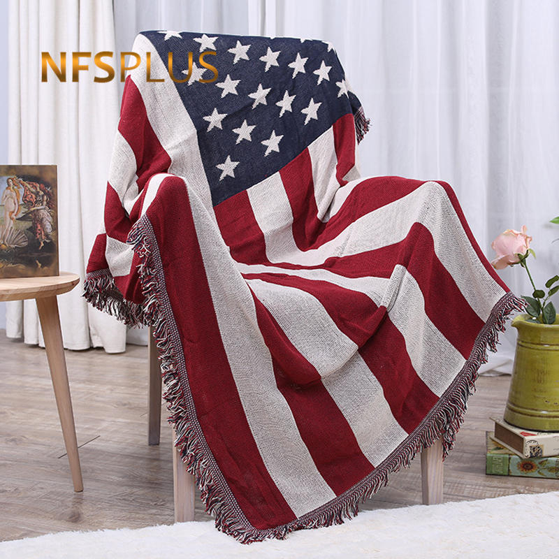 

Throw Blanket For Sofa and Bed Knitted British American Flag With Tassels Warm Blanket Quilt Decorative Sofa Cover Floor Carpet