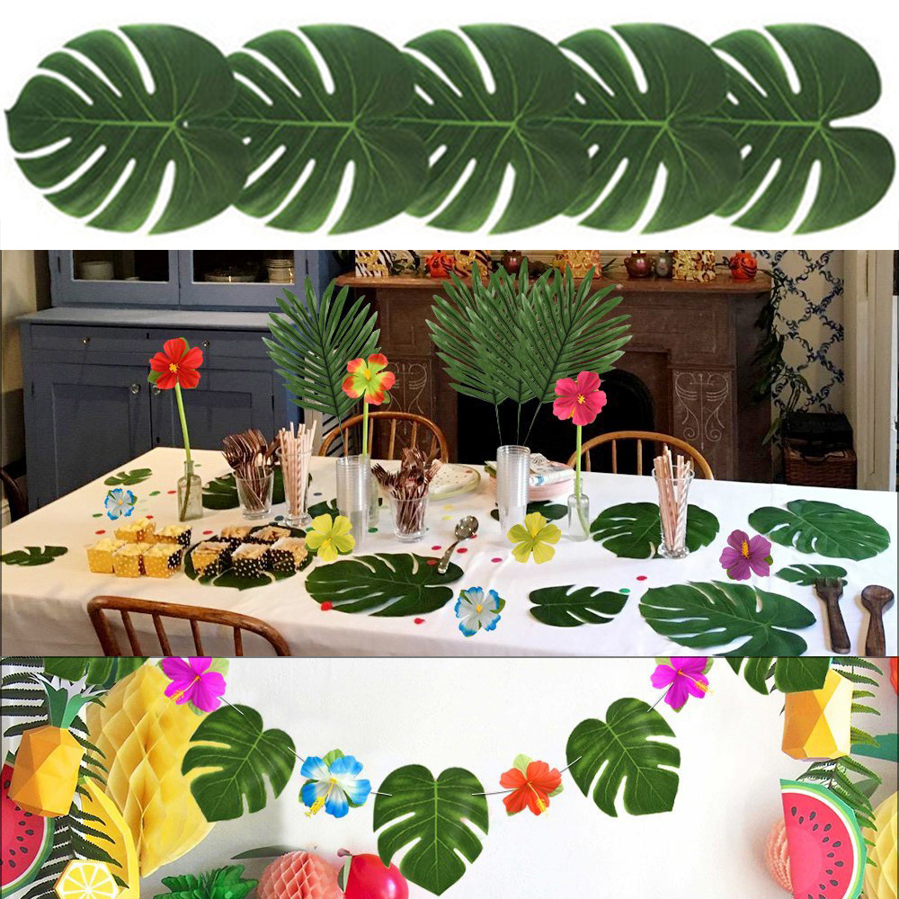 

12pcs Fabric Artificial Palm Leaves Tropical Hawaiian Luau Party Jungle Beach Theme Party Table Decoration Wedding Garden Decor, As pic