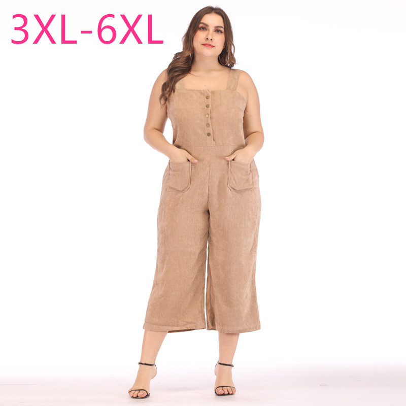

New 2020 spring autumn plus size jumpsuit for women sleeveless slim casual sexy khaki pocket long slip jumpsuits 3XL  5XL 6XL