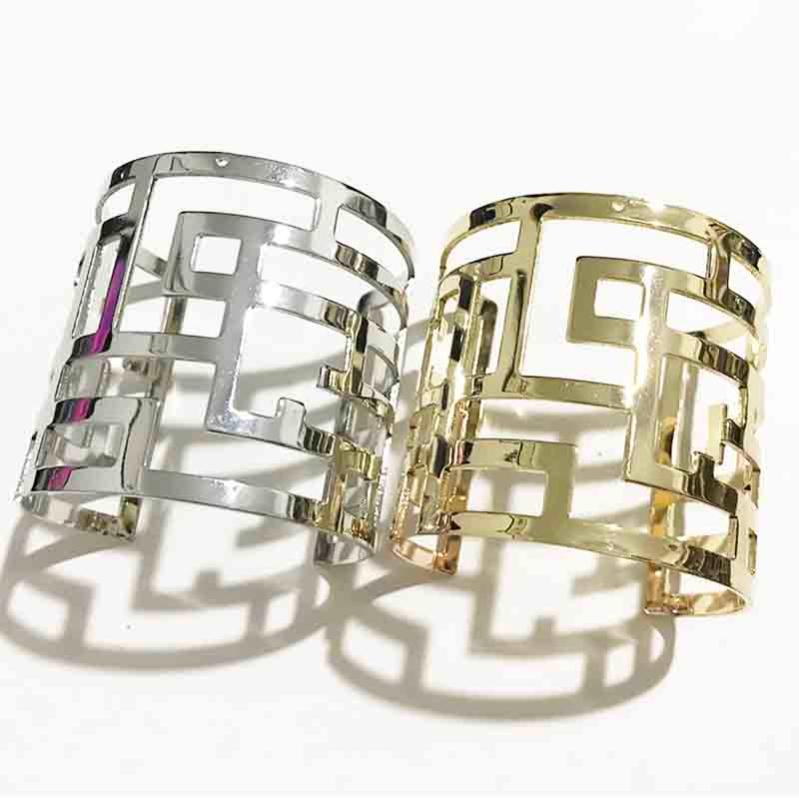 

Gothletic Gold/Rhodium Color Geometric Metal Cuff Wide Hollow Out Bracelets & Bangles for Women Fashion Jewelry 65X65MM