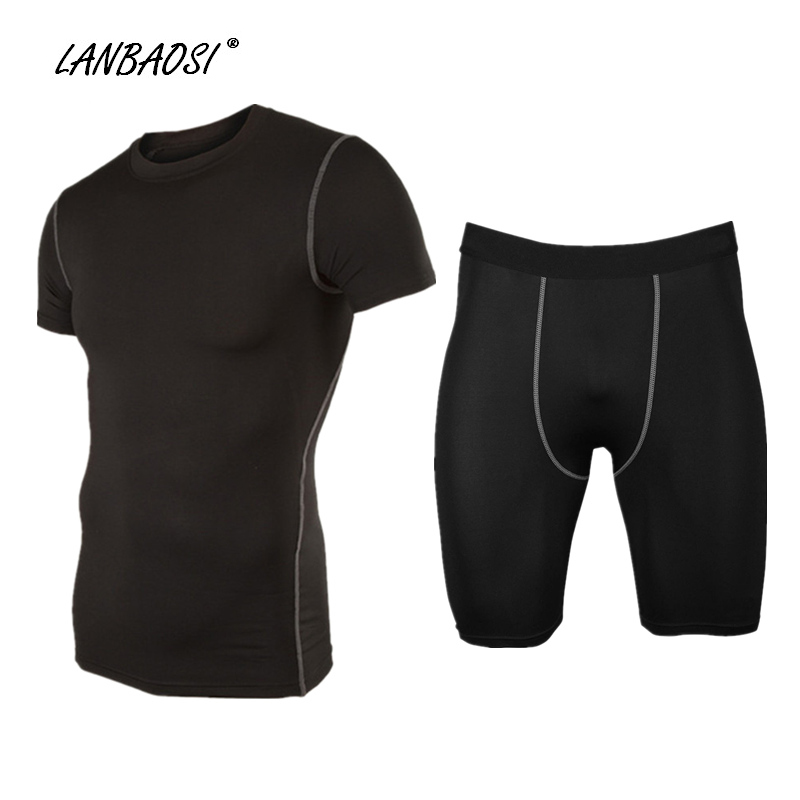 

LANBAOSI Men's Sports Compression Tights Set Base Layer Skin Underwear Tops & Shorts for Running Fitness Workout Exercise Yoga, As pic
