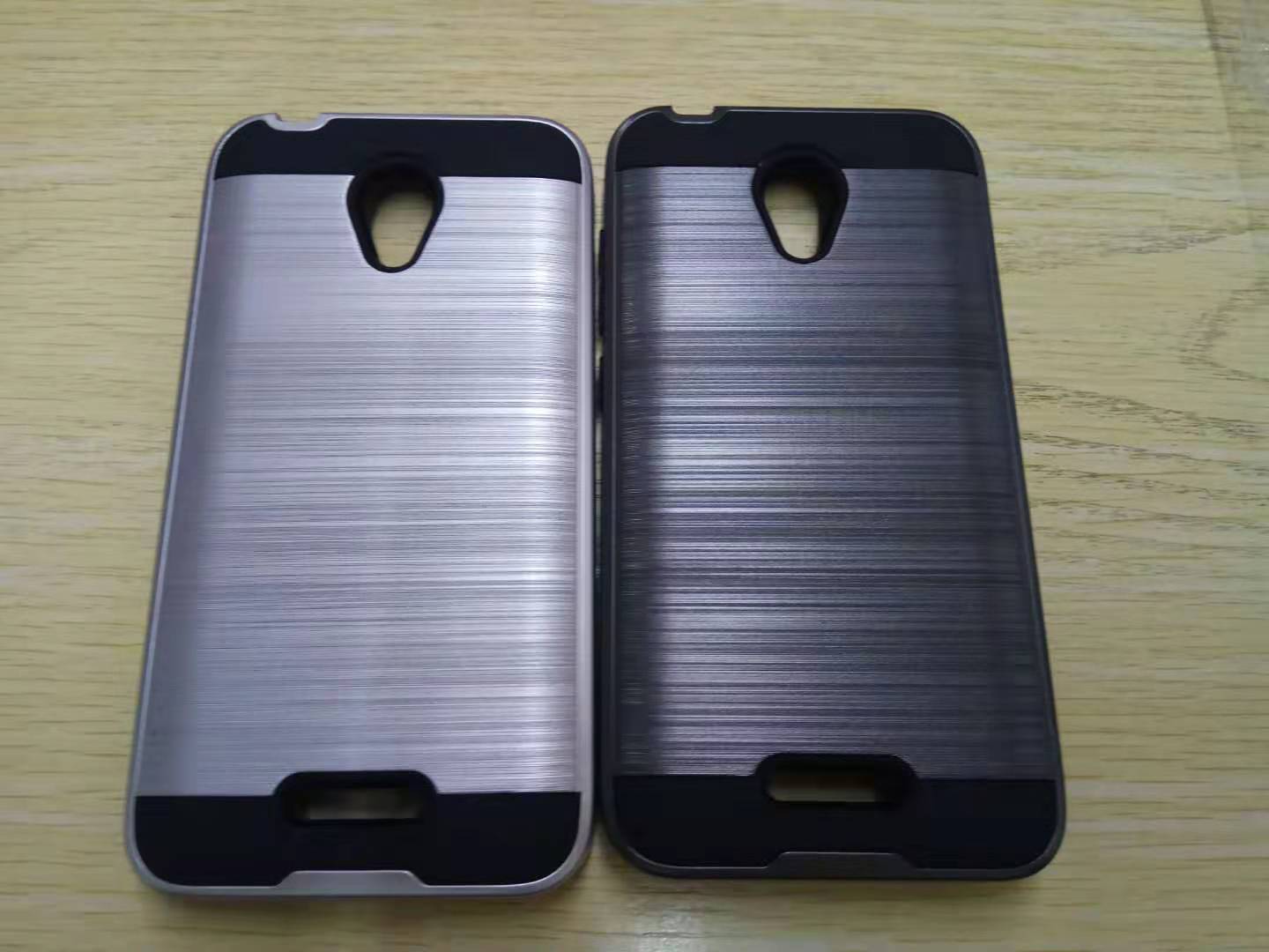 

For Alcatel Raven LTE A574BL Brushed Armor Hybrid Case PC Hard Cover Shockproof Phone Card Holder, Silver