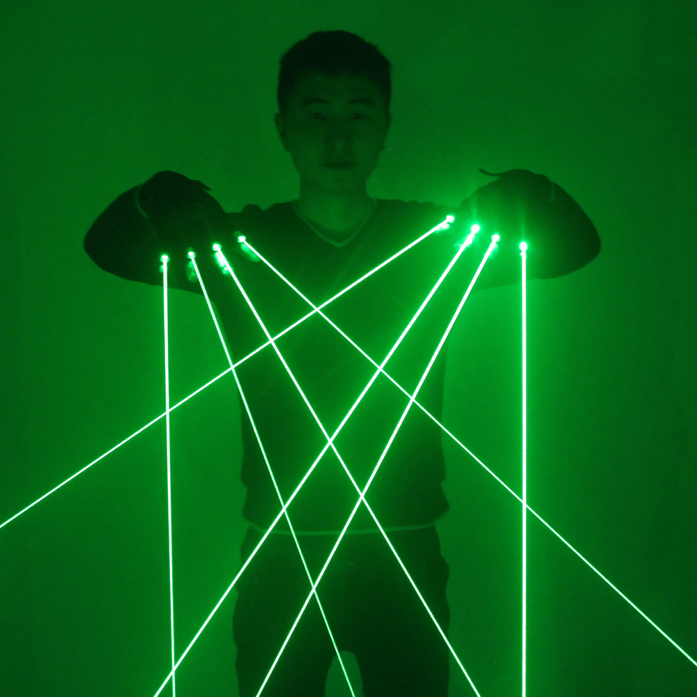 Free Shipping Green Laser Gloves With 4pcs 532nm 80mW Laser ,LED Stage Gloves Luminous Gloves For DJ Club/Party Show-image-398338205