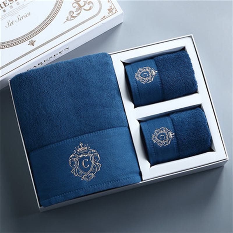 

Five star hotel bath towel set, cotton towel, crown embroidery, classic and elegant gift box set 1piece bath towel+2piece towel, Grey