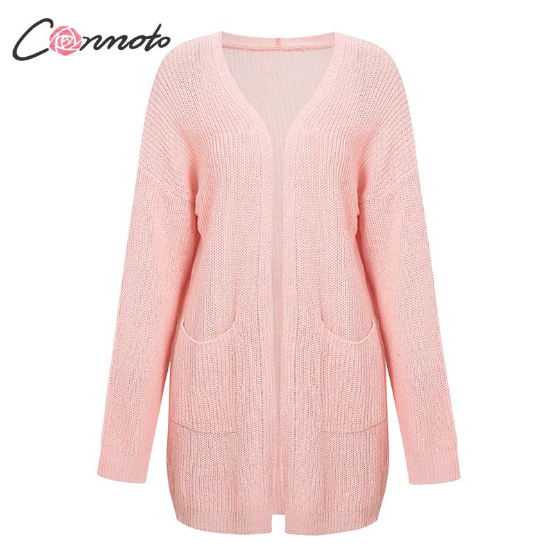

Conmoto Solid Casual Pink Cardigans Women Sweater Winter 2019 Female Cardigan Pocket Stich Knitwear Plus Size, Beige