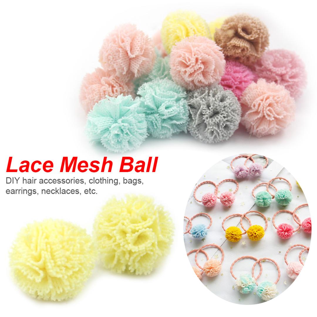

24Pcs/Lot Lace Gauze Elastic Flower Ball DIY Handmade Plush Pompom Mesh Pendant For Head Hair Wedding Dress Sew Accessories