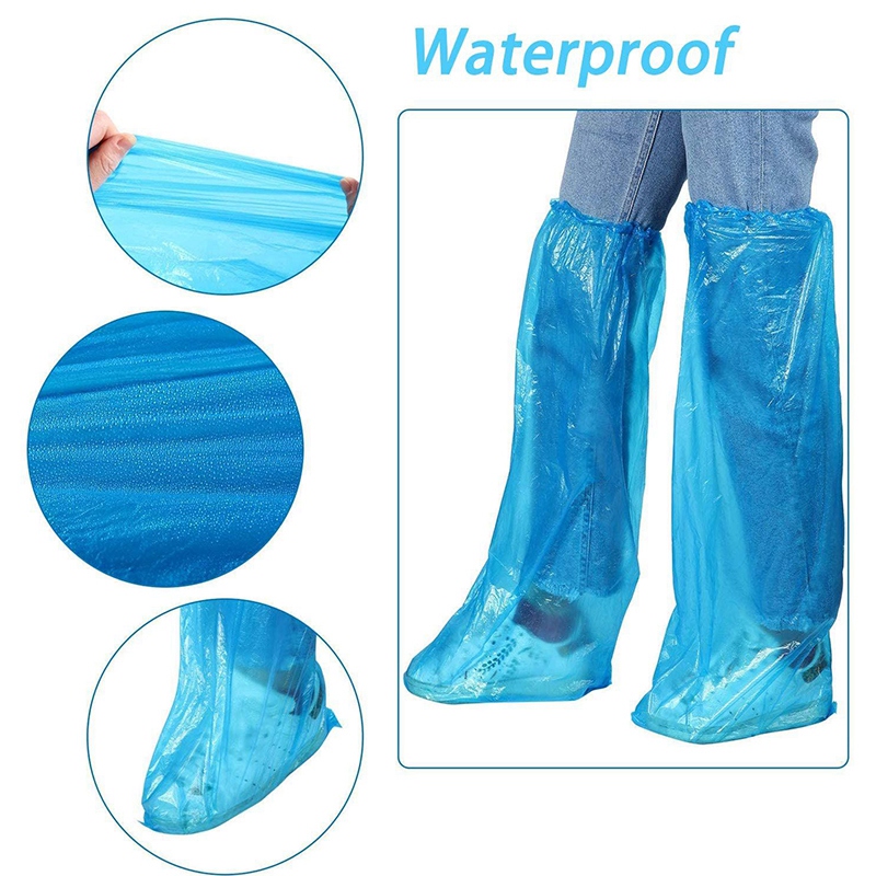 

20 Pairs Rain Protective High Top Shoe Cover Blue Unisex Disposable Waterproof Outdoor Boot Anti Slip Dust Resistant