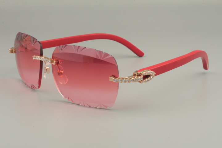 

19 new factory direct color engraving lens, high quality diamond sunglasses 8300765 pure natural red / blue / black wooden temple sunglasses