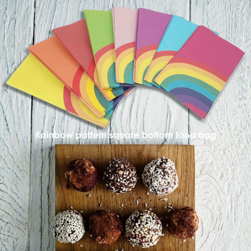 

Rainbow Paper Bag Creative Pattern for Children Birthday Parties Square Bottom Oil Proof Package Portable Presents