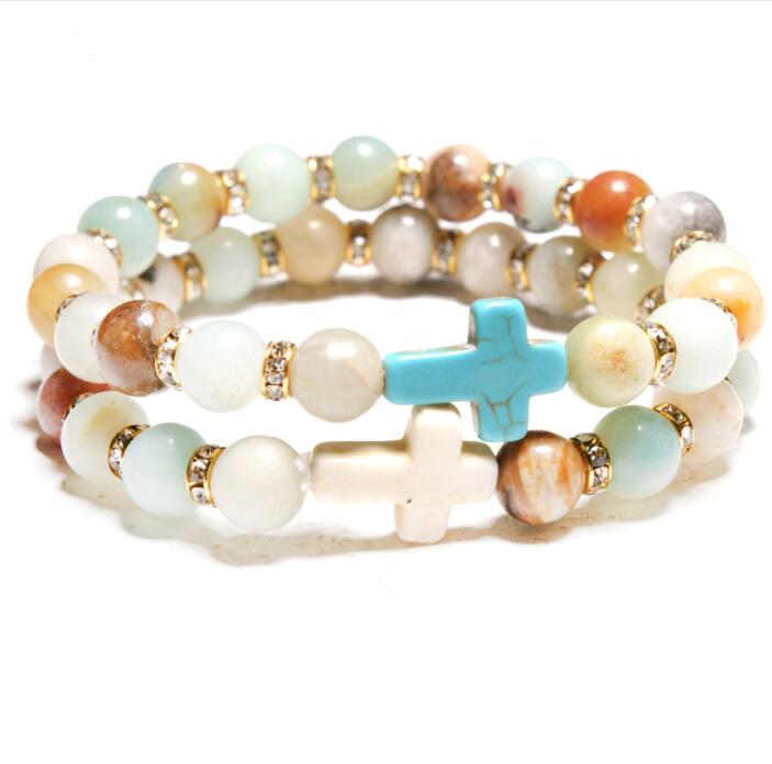 

Fashion 8MM Lava Stone Amazon Beads Cross Bracelet Diy Aromatherapy Essential Oil Diffuser Bracelet For women men jewelry
