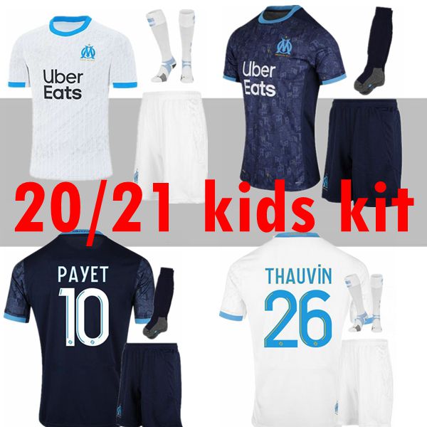

2020 Marseille soccer jerseys kids kit+socks 20 21 Olympique OM maillot de foot BENEDETTO PAYET THAUVIN 2020 football shirt Radonjic GERMAIN, Gold