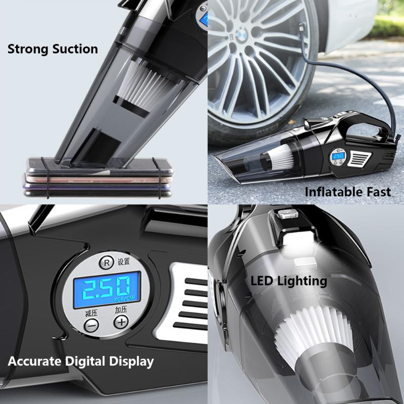 

Multifunction Tyre Inflator and Car Vacuum Cleaner Portable Compressor Digital Car Tyre Pump 12V Rechargeable Air Pump for