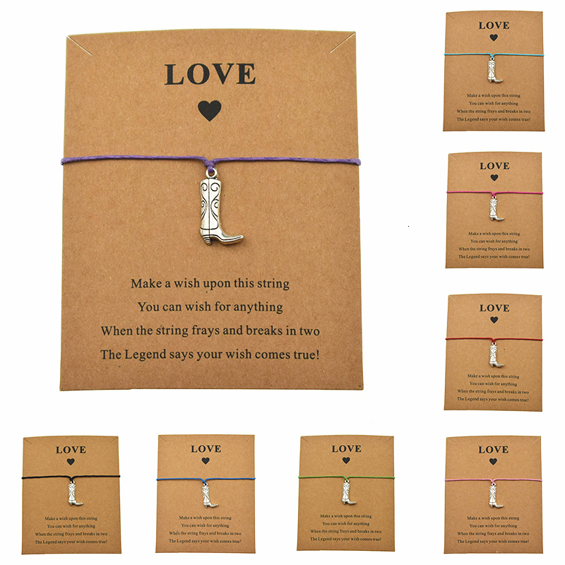 

New Vintage Handmade Cowgirl Country Boy Girls Cowboy Boots Charm Bracelets Adjustable Love Cards Jewelry Women Men Gifts