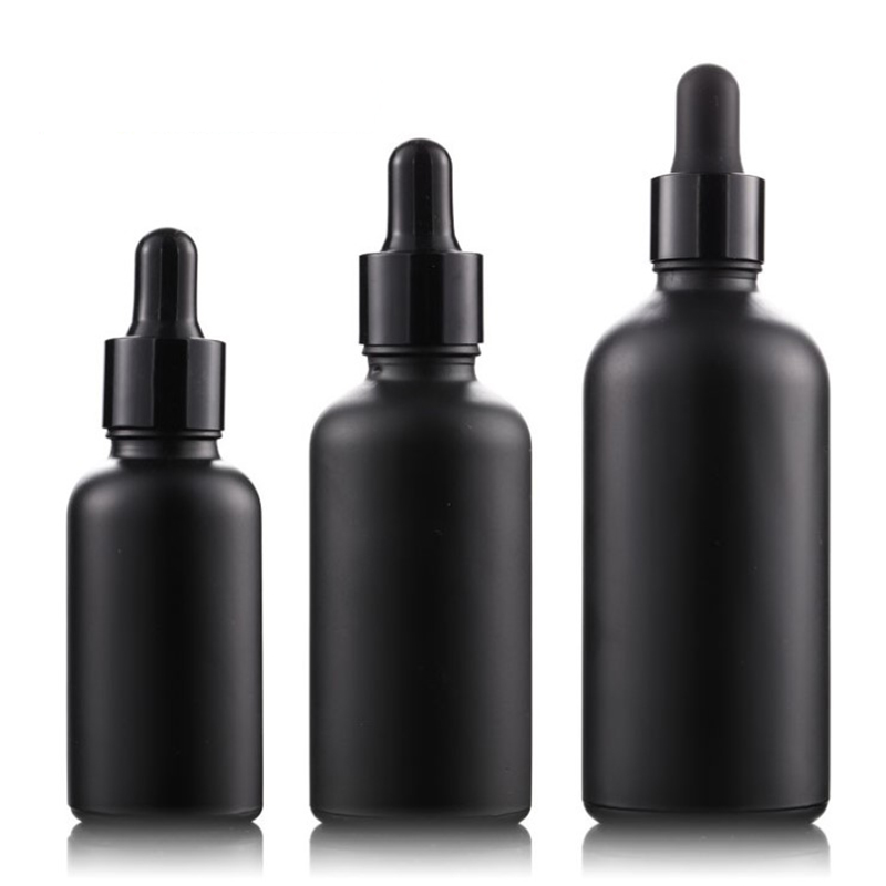 

Wholesale 30ml 50ml 100ml Dropper Bottle Frosted Black Glass With Eye Dropper Cap Liquid Container Essential Oil Bottle Cosmetic Container