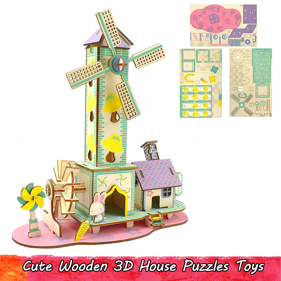 

Cute Wooden 3D Windmill House Puzzles Toys for Kids Teens Adult DIY Building Model Kits Educational Creative Gifts Party Favor Home Decor
