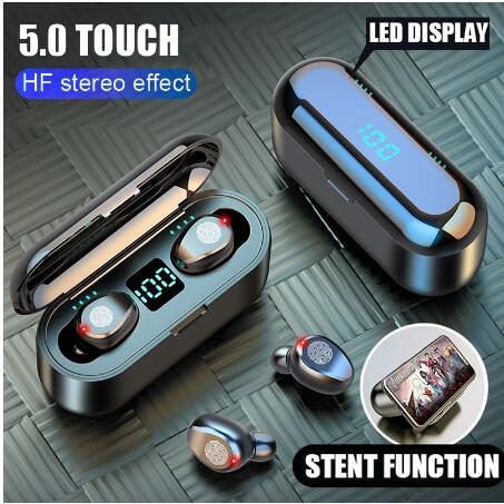 

Wireless Earphone Bluetooth V5.0 F9 TWS Wireless Bluetooth Headphone LED Display With 2000mAh Power Bank Headset With Microphone, Black