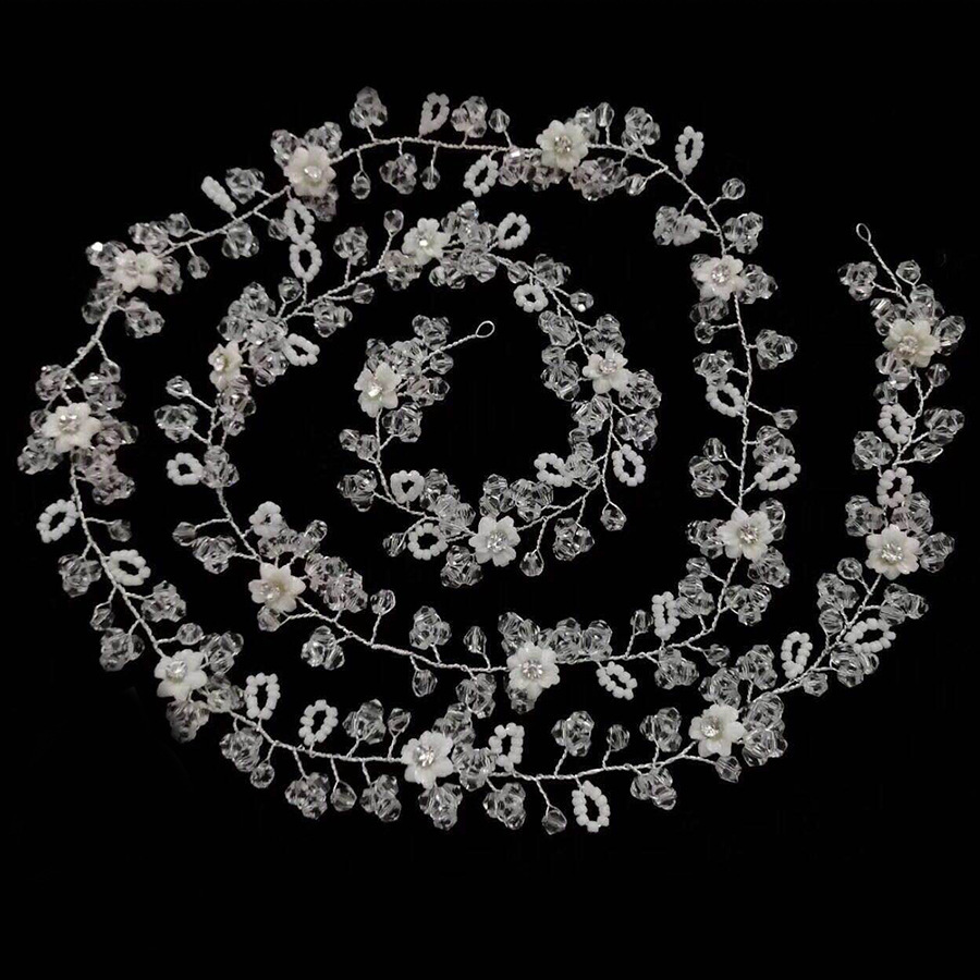 

Bride Wedding Headwear Manual Boiled Dumplings Pearl Flower Diamond Hair Band 100cm Increase Ekusute Chain