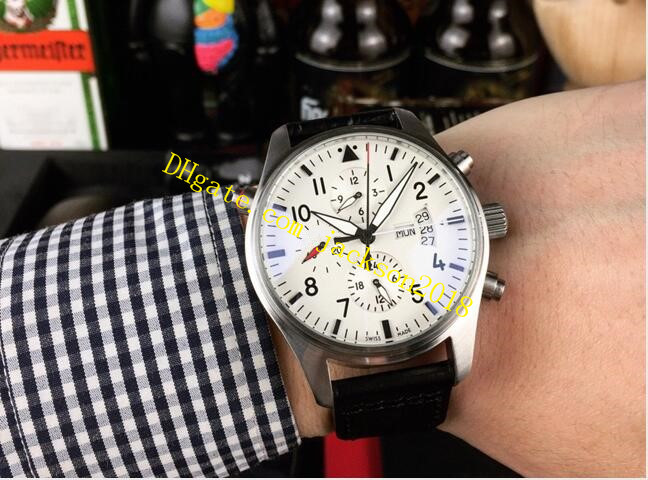 

New Version 4 Style Luxury Watch 41mm Pilot Chronograph Top 378901 Leather Strap Quartz Mens Fashion Men Watches