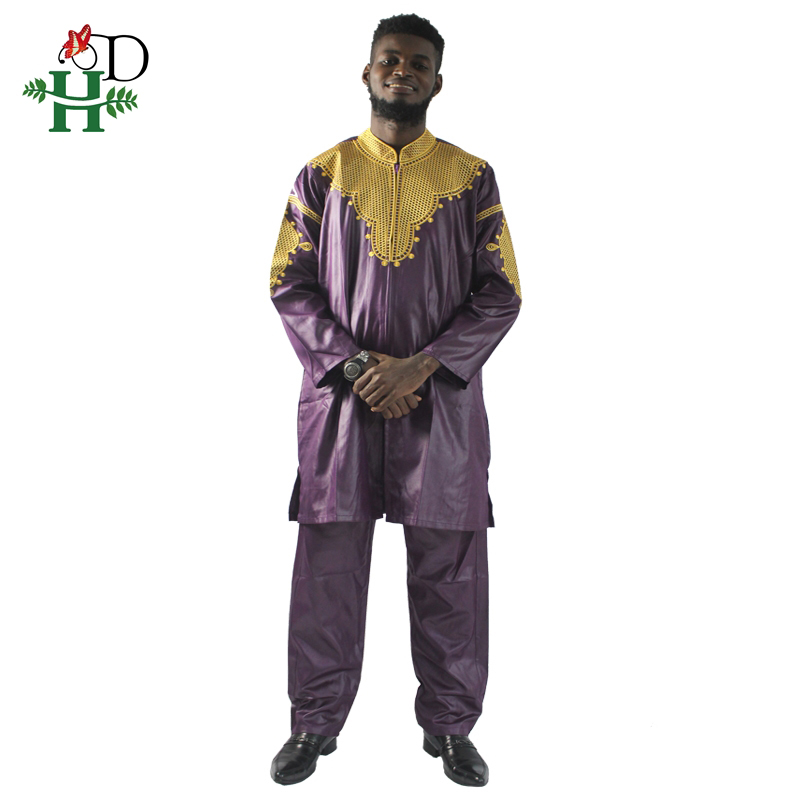 

H&D African mens clothing traditional zipper riche africano hombres camisa con pantalones bordado camiseta pantalones dashiki