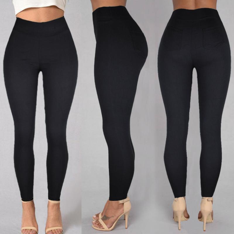 

2020 New Women Pencil Pants Cotton Trousers Pocket Trousers Slim Jeggings Denim Skinny, Black
