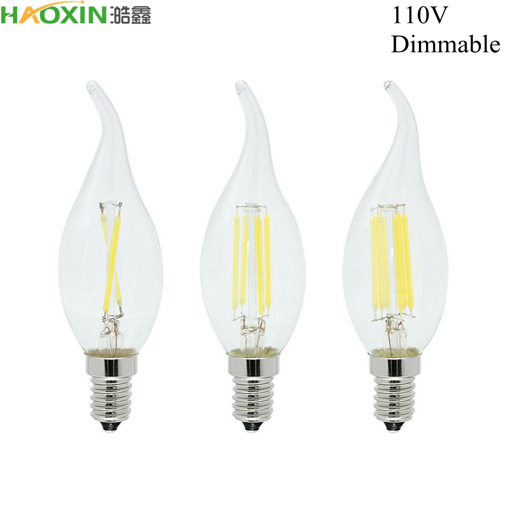 

HaoXin Dimmable C35 110V LED Filament Candle Bulb 2/4/6W Antique Retro Edison LED E12 E14 E27 Candle Lights For Chandelier
