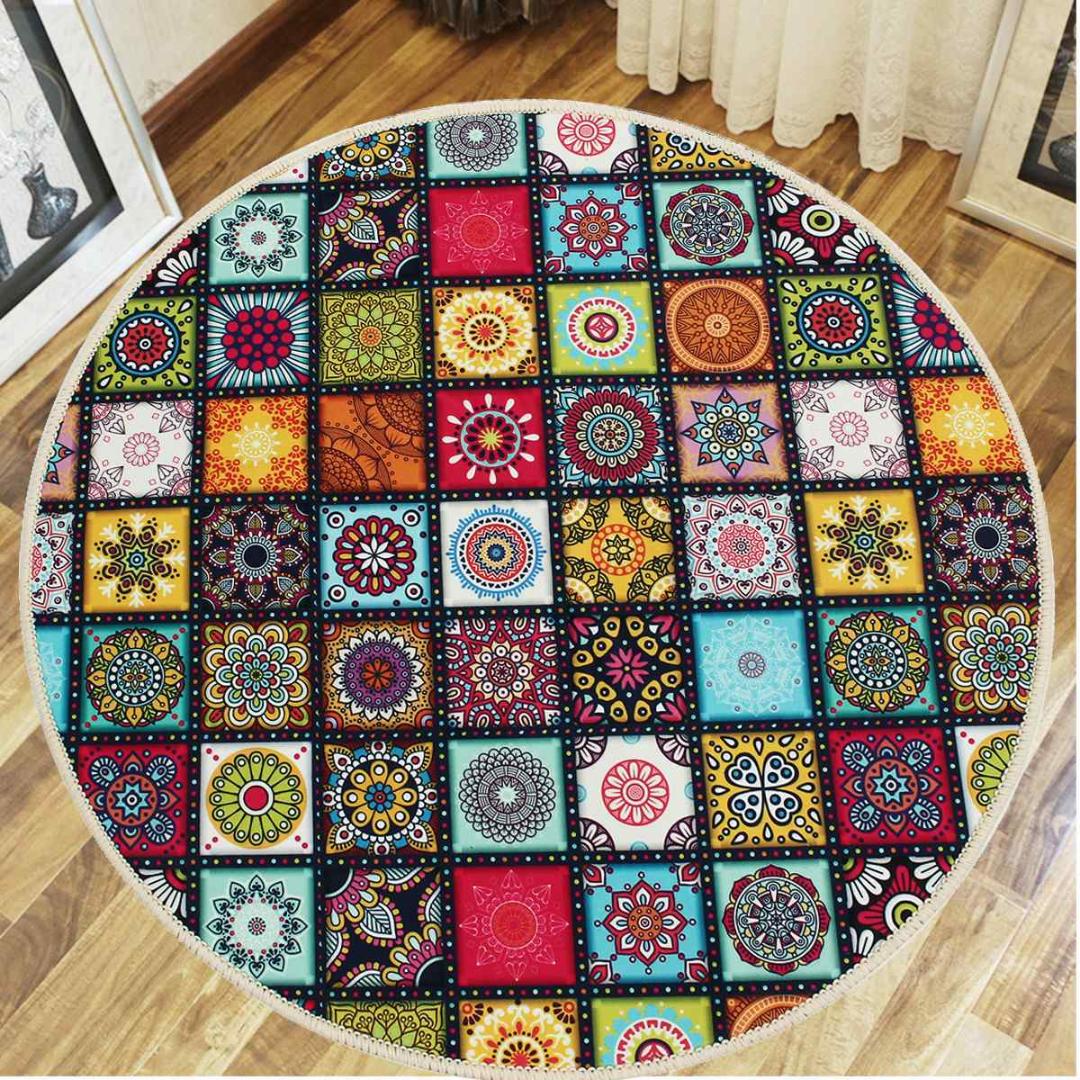 

Round Carpet 3D Printed Red Splice Carpet Rug Bedroom Bedside Bathroom Computer Chair Antislip Mat Floor Mat Romantic Home Deco, As pic