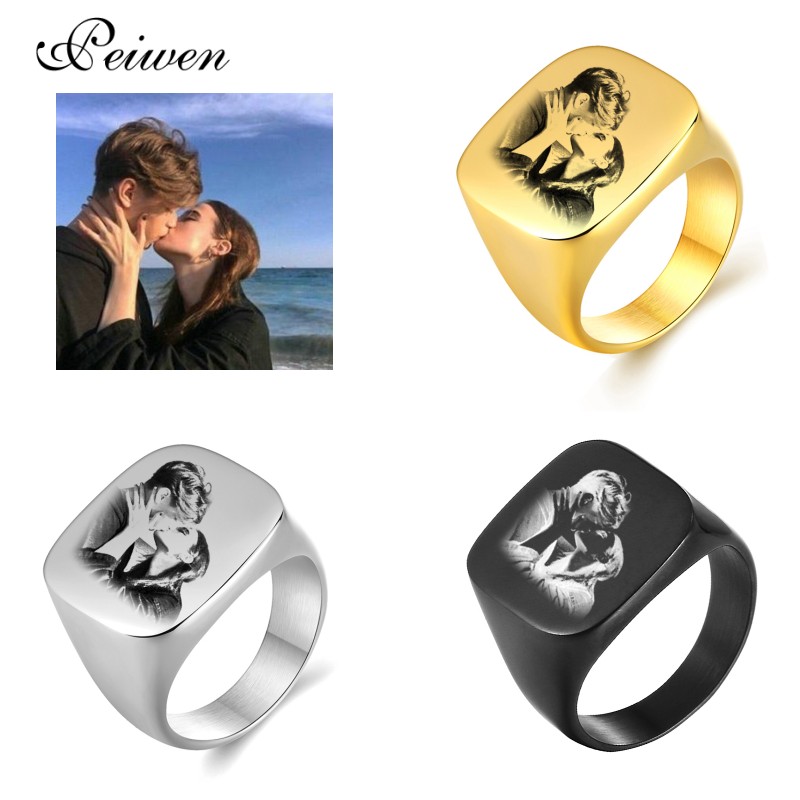 

Personalized Customized Engrave Name Photo Ring Stainless Steel Mens Signet Rings For Women Men Engagement Wedding Rings Jewelry