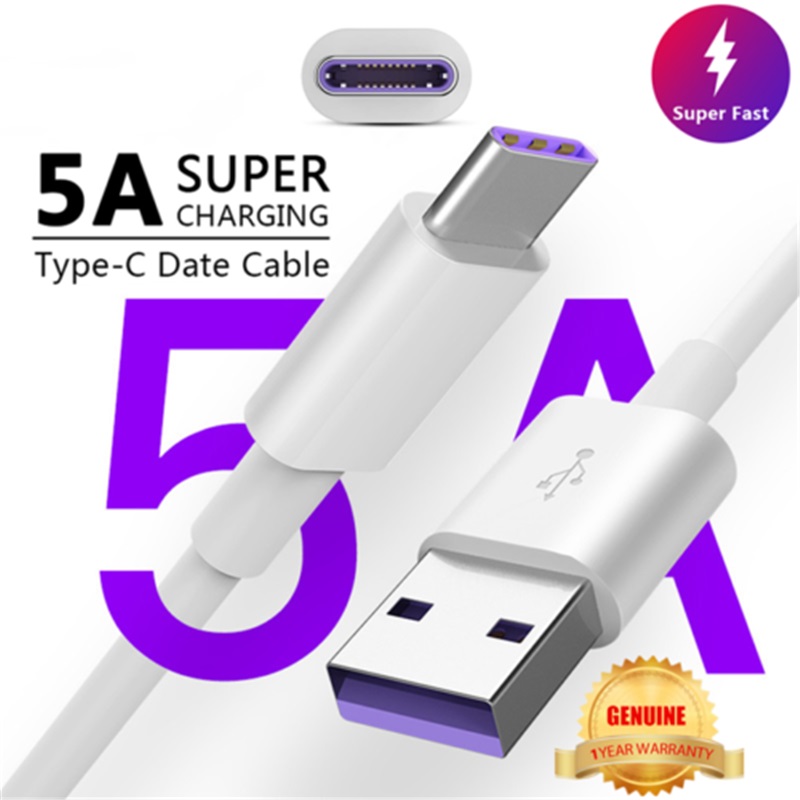 

1m 3ft 5A Super Fast charging cable Type c Usb Cables For Huawei Samsung S8 S9 S10 Note 10 Lg Android phone, White