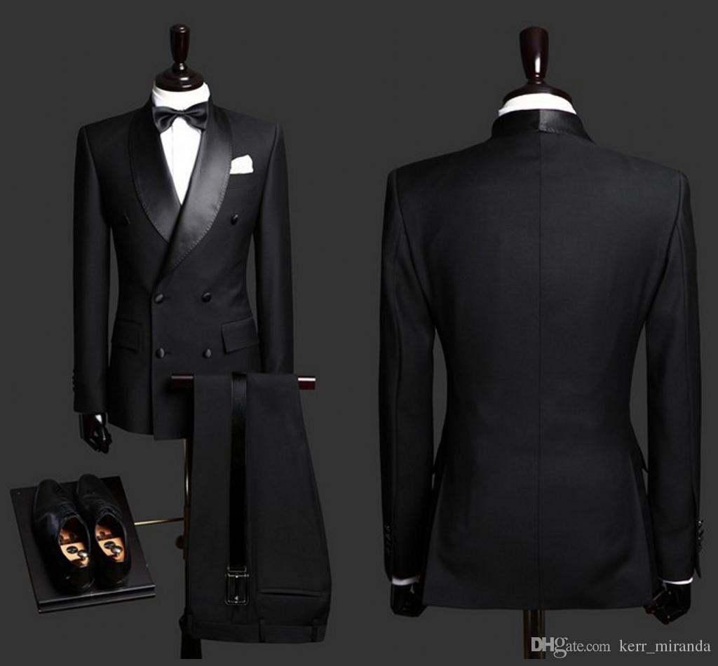 

2020 Mens Suits Black Groom Tuxedos Shawl Lapel Slim Fit Bridegroom Formal Wear Best Mens Suit For Weddings (Jacket+Pants), Sliver