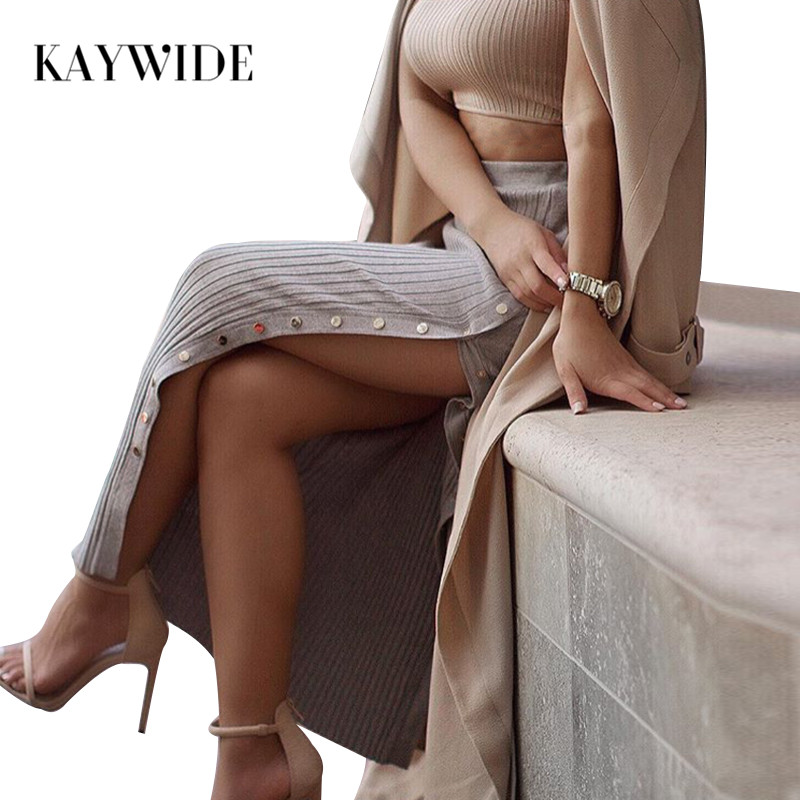 

High Waist Women Spring Knitted Skirt Fashion Sexy High Split Summer Slim Fit Maxi Long Skirts For Women Streetwear, Black