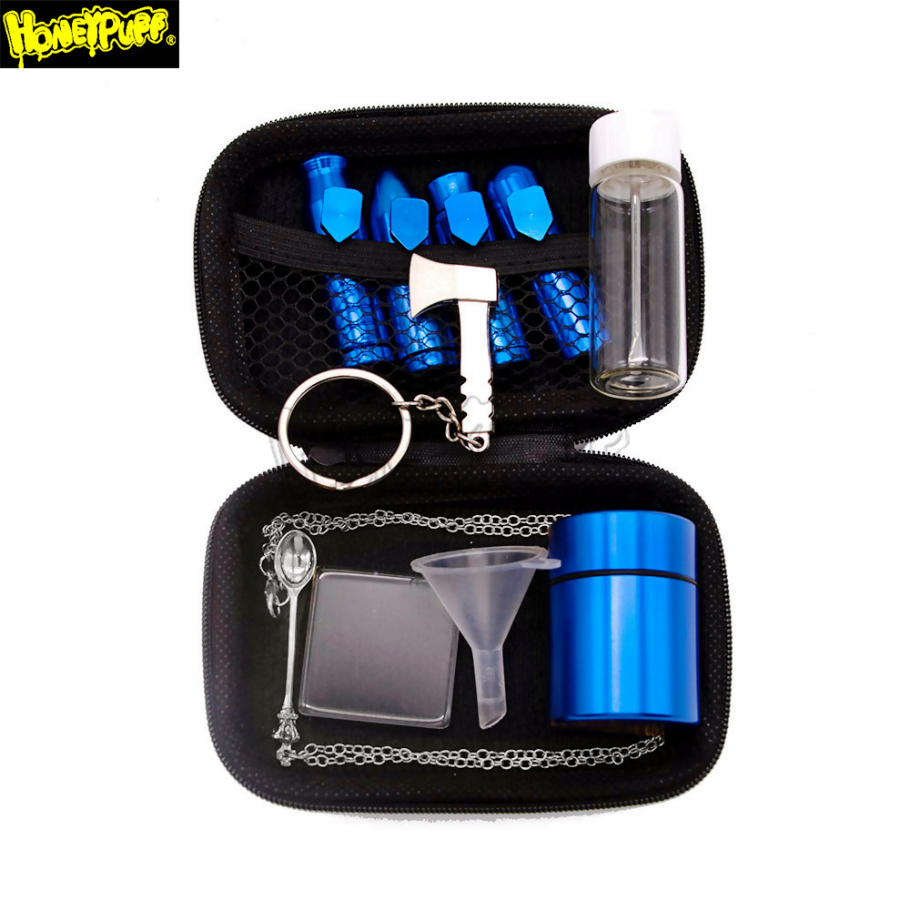 

HONEYPUFF Tobacco Snuff Snorter Kit Aluminum Snuff Snorter Sniff Dispenser Nasal Metal Storage Jar Glass Bottle Stash Jar Metal Spoon