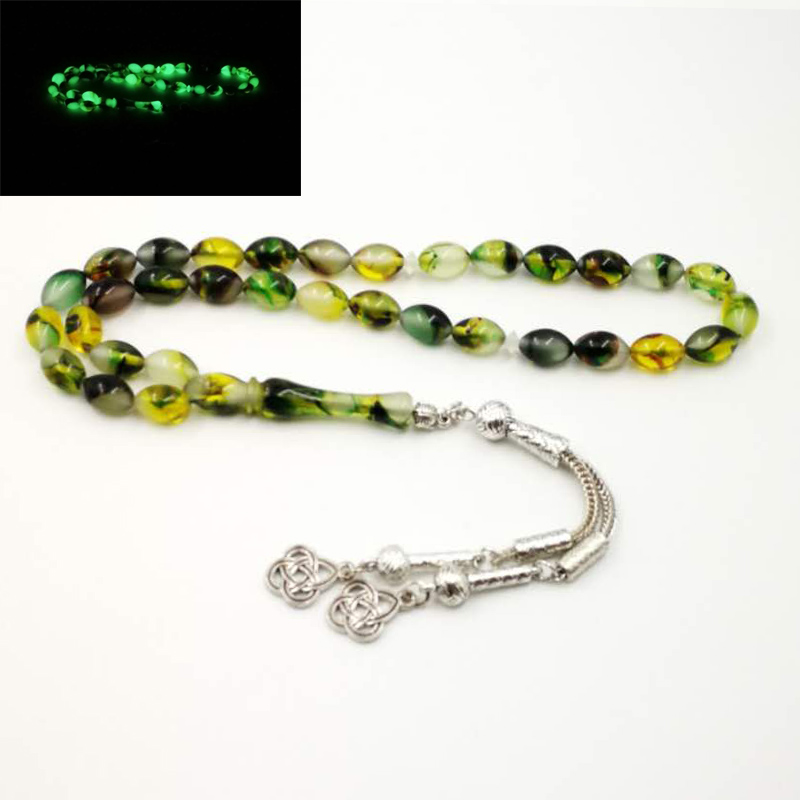 

Green Tasbih Special Luminous Resin Muslim Rosary Everything is new misbaha Eid Ramadan Gift islamic 33 prayer beads bracelet