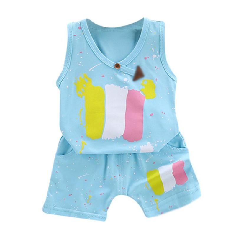 

Summer Baby Girls Boys Clothes Suit Sleeveless Vest Tops Color Stripe Short Pants 2PCS Outfit Sets