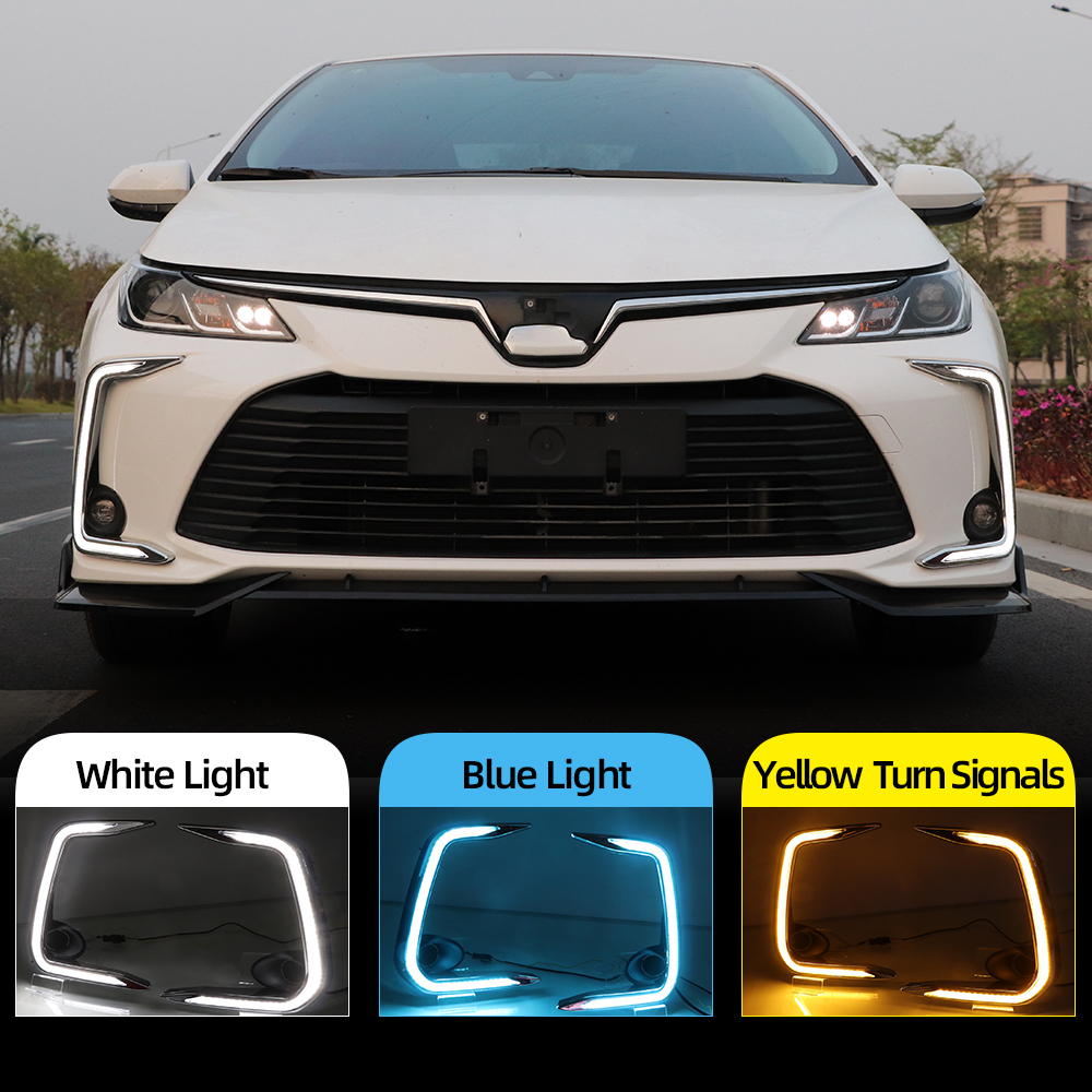 Compatible with 19-21 Corolla L/LE/XLE LED Daytime Running Light DRL Turn Signal Lamp 2PCs, White Amber Blue