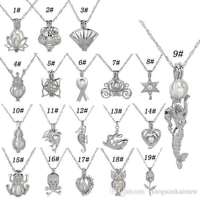 

Silver Pearl Cage Pendant Necklace With Oyster Pearl Mix Designs Interchangeable 6-8mm Lava Beads Own Stones Scent Diffuser Locket