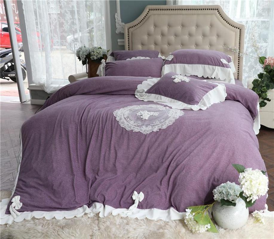 

Queen King size Purple Pink Princess Bedding set Thick Warm Soft Duvet cover Bed sheet set juego ropa de cama couvre lit de luxe, Bedding set 4