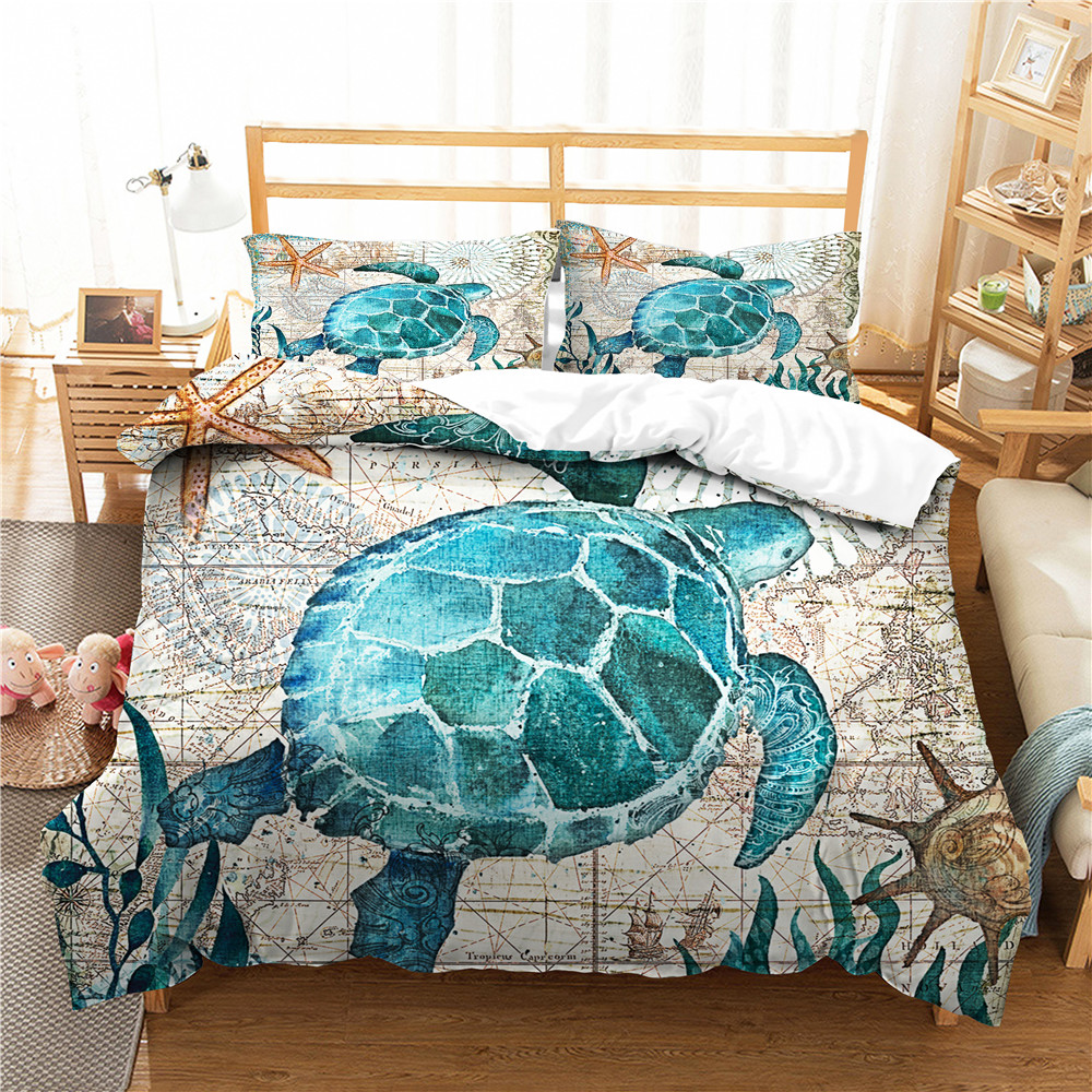 

Set of Bed Linen Bedroom Clothes Sea Turtle Printed Home Textiles with Pillowcases Bedding Coverlet King Queen Couple Size
